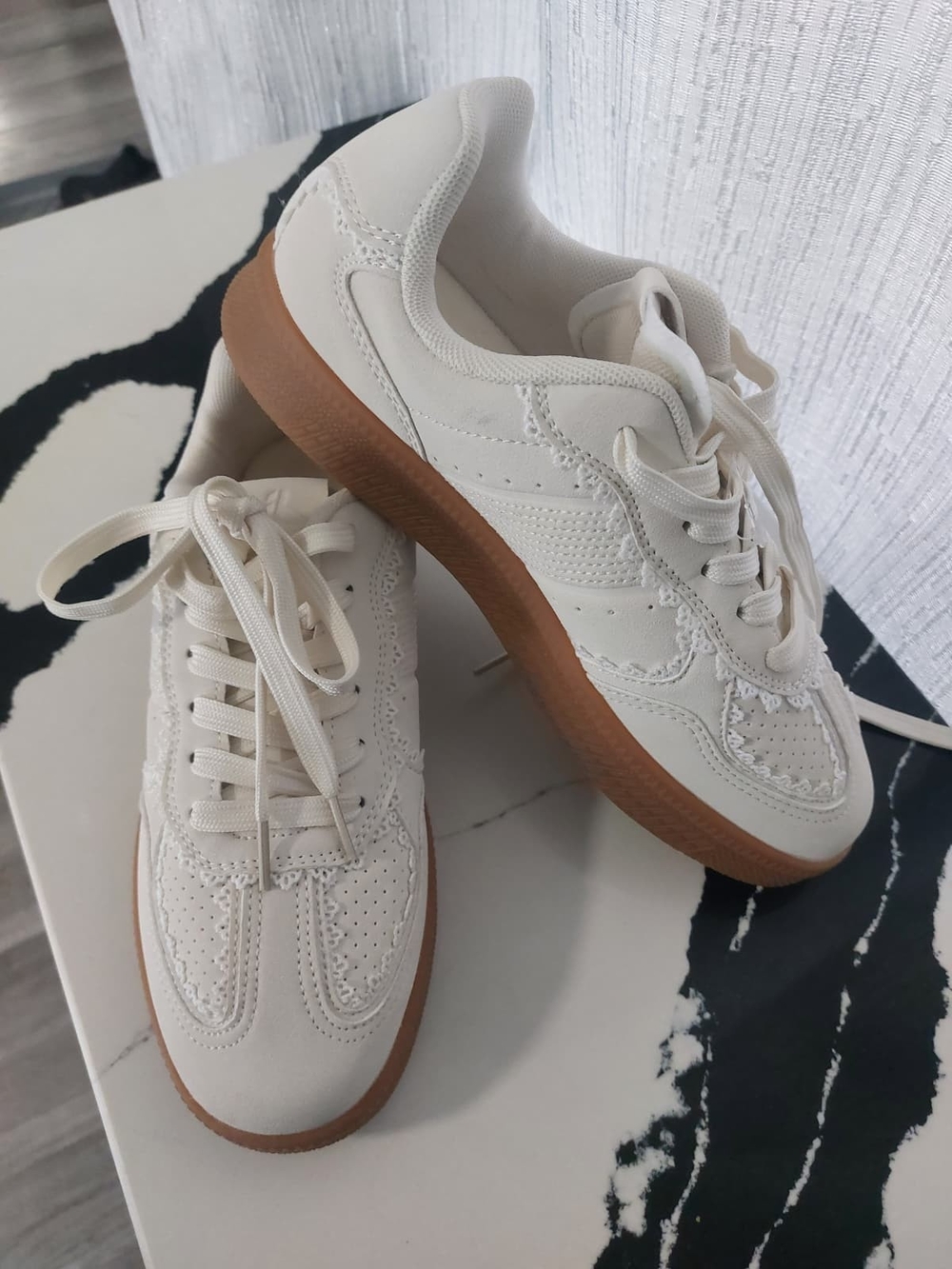 Cream Lace-Up Sneakers with Gum Sole - Women's Casual Trainers